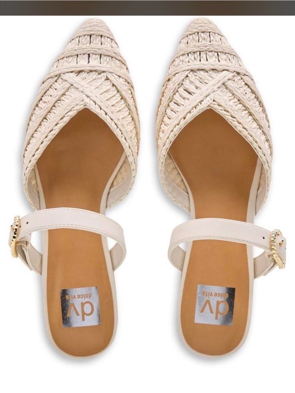 DV by Dolce Vita Cream Braided Pointed-Toe D'Orsay Mules with Ankle Strap
